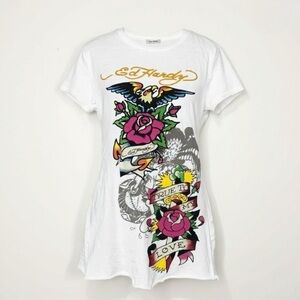 Ed Hardy Vintage Women's White Graphic Mini Dress y2k